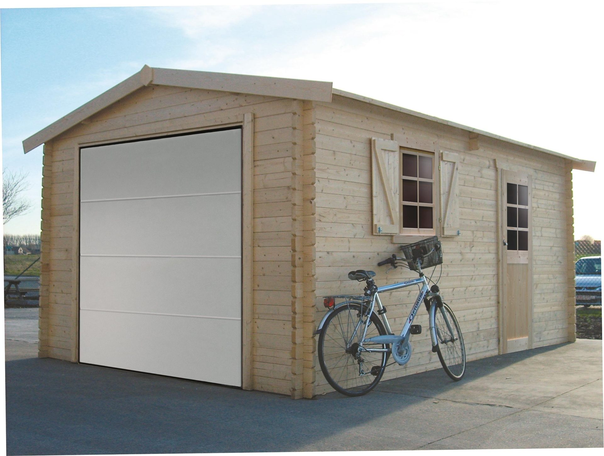Tuinhuis-Blokhut garage traditioneel sectionale poort (S8946): 3580 x 5380 - 40mm