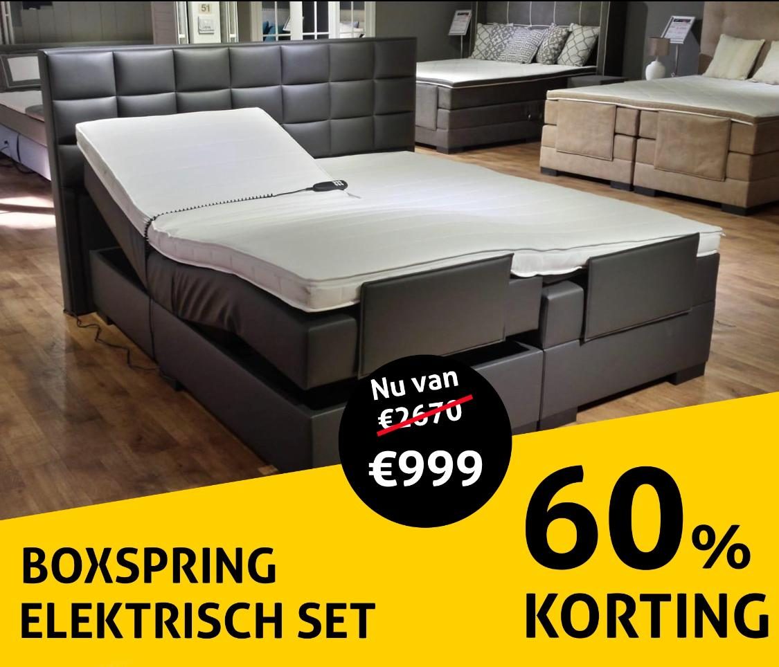 Complete elektrisch bedienbare boxspring 160x200 voor EU 999,-