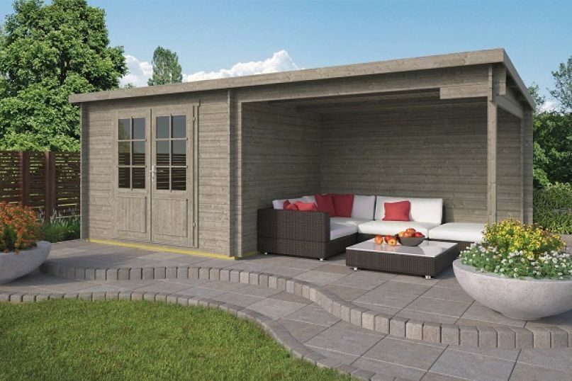 Tuinhuis-Blokhut Freddy met overkapping: 300+298x250cm