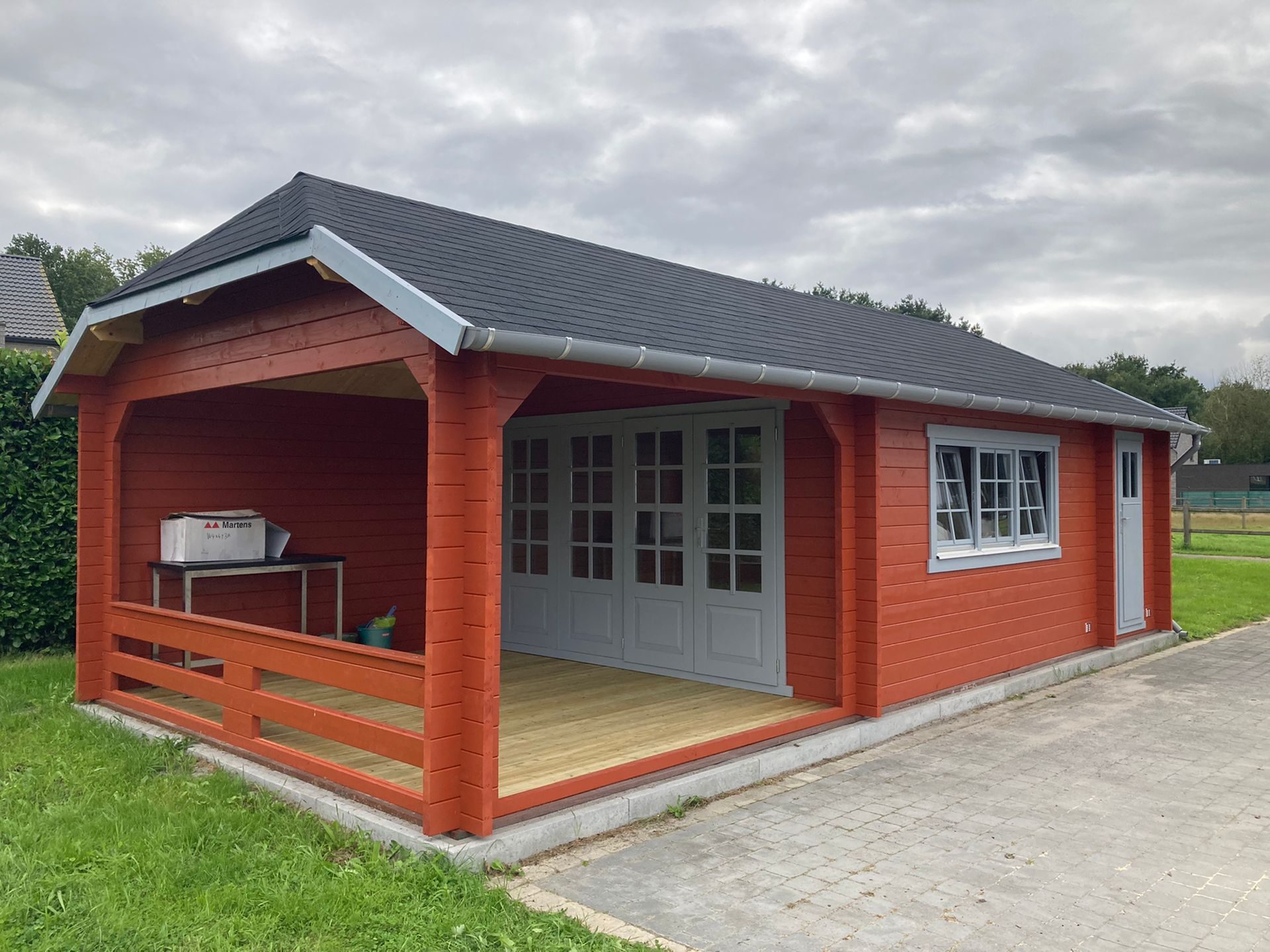 Tuinhuis-Blokhut-Wolfkap: W4x4+3A: 410 x 870 x 375 (h) cm