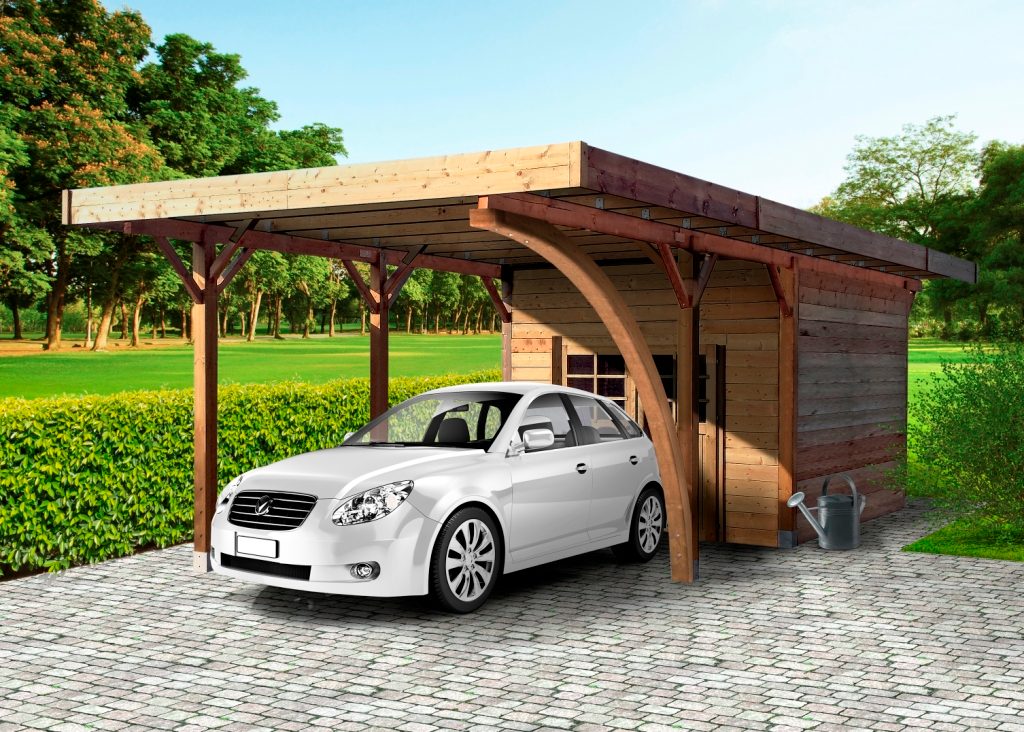 Tuinhuis-Blokhut carport combinatie (S7754): 4064 x 7064mm