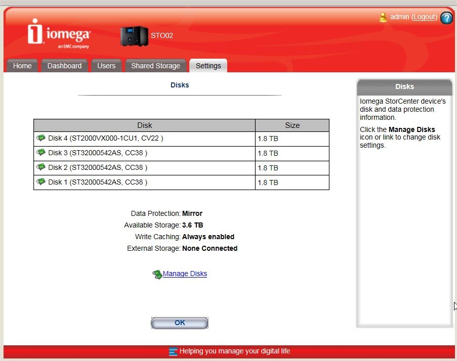 Iomega Ix4-200d NAS met 4 schijven 1.8TB met netwerk connectie / USB backup