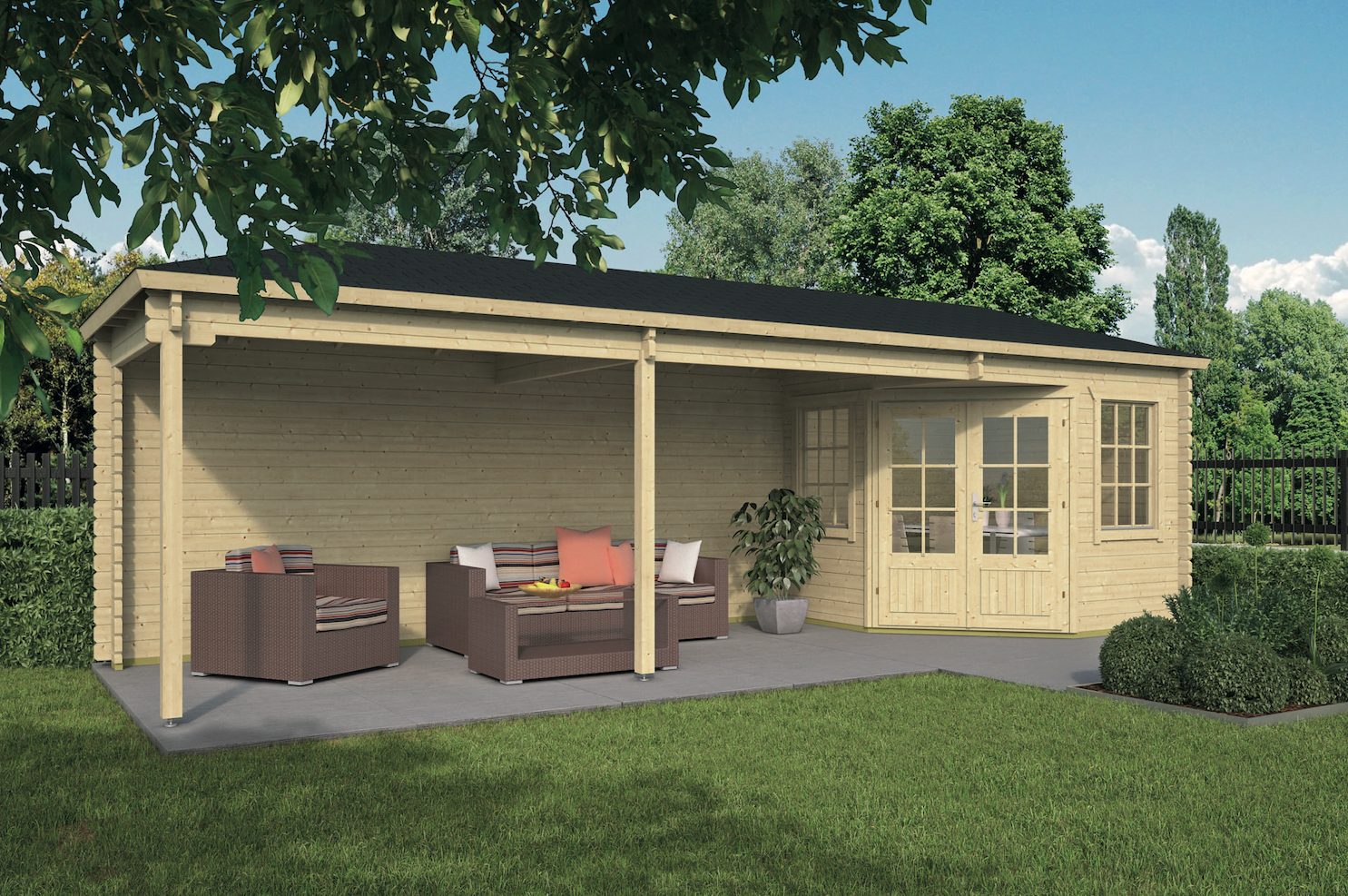 Tuinhuis-Blokhut Gretel met overkapping: 250+540x250cm