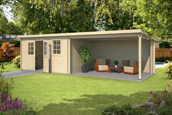 Blokhut met overkapping Aida 760x275 Onbehandeld vuren