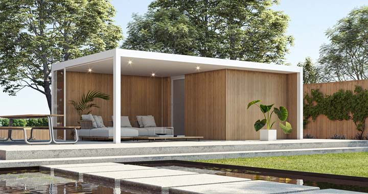Strak tuinhuis MALUWI -Aluminium in diverse standaard maten verkrijgbaa