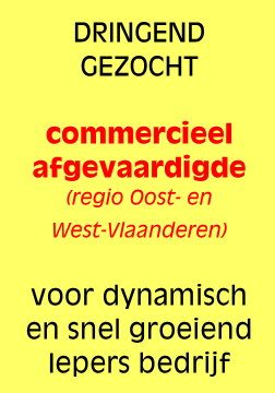 COMM. VERTEGENWOORDIGER GEZOCHT (West- & Oost-Vla)