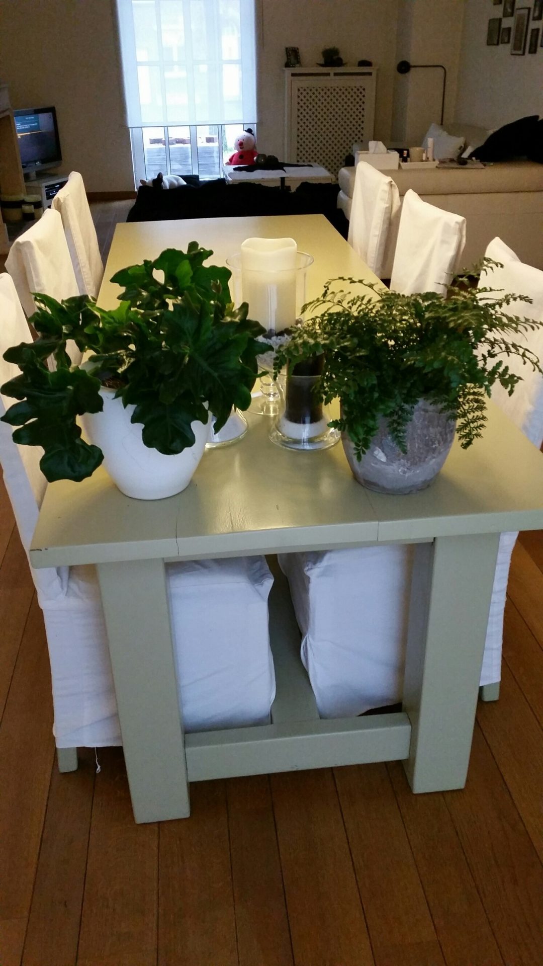 6 eetkamerstoelen met stoelhoes