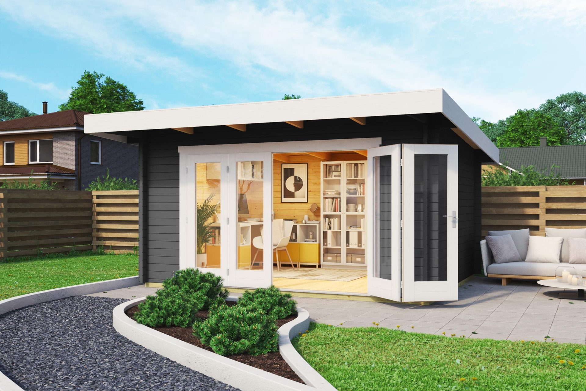 Tuinhuis-Blokhut Sussex 1 + Biffold deur: 390 x 300 cm