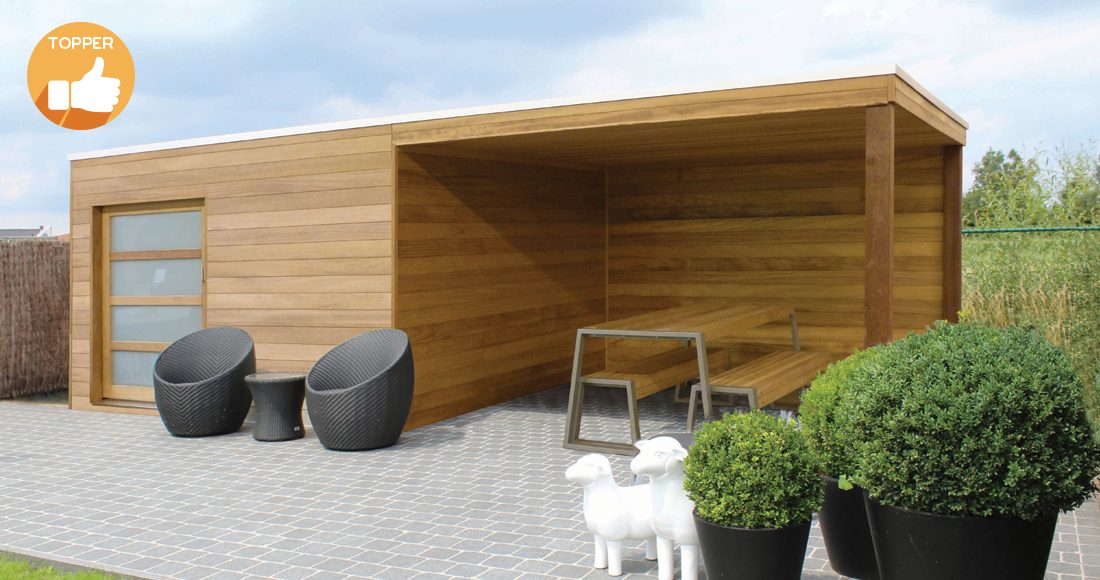 Strak tuinhuis Box-Iroko in diverse standaard maten
